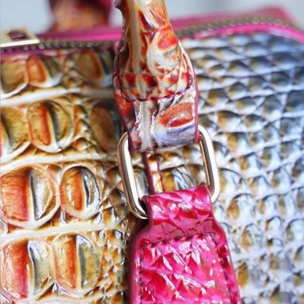 Luxury Crocodile Pattern Handbag, Classic Boston Bag Style